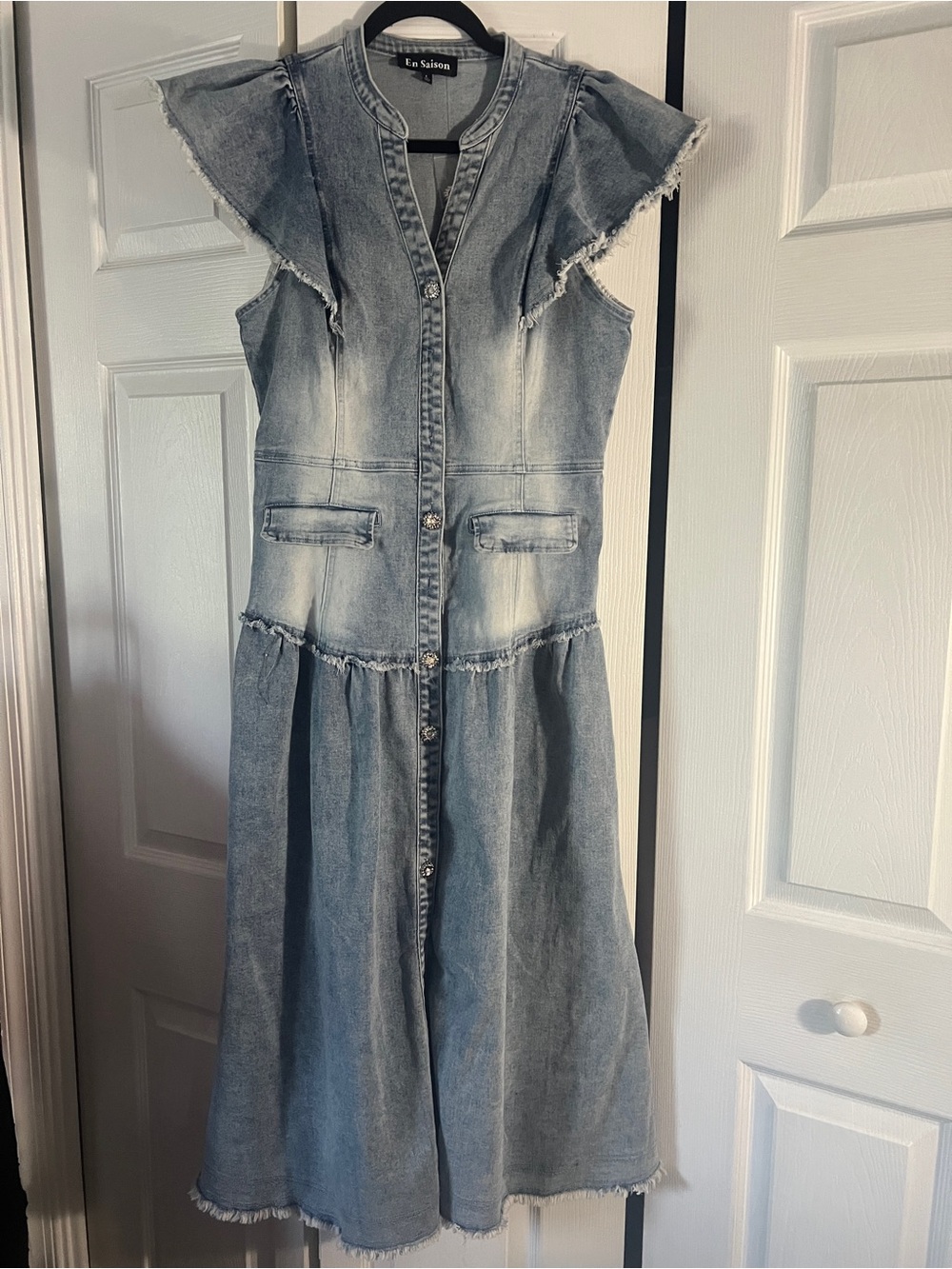 En Saison Light Blue Denim Top with Black Label